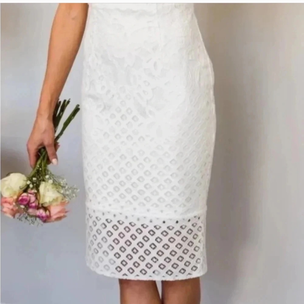 Baltic Born Short Sleeve All Lace Aria Column Midi Dress, Size Large, White - Picture 3 of 12